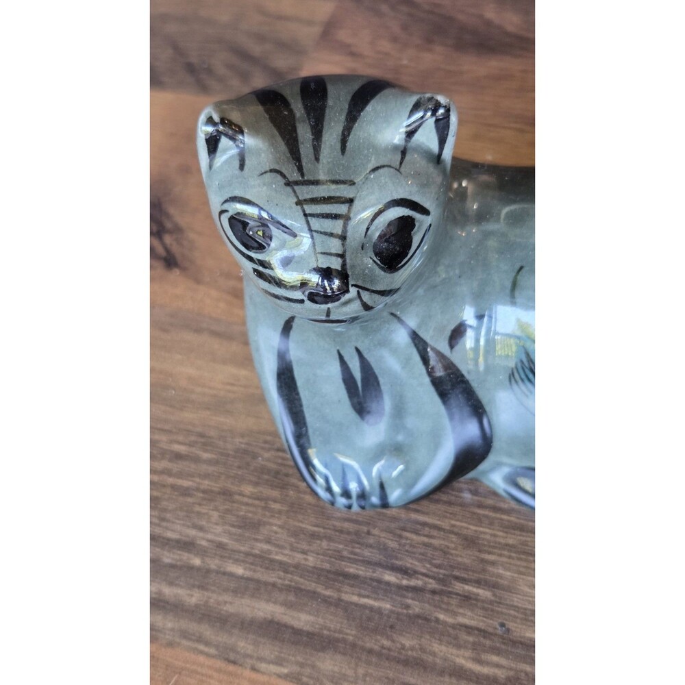 Ceramic Cat Figurine 🐈 Greenish Color Beautiful Designs